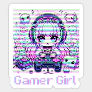 Gamer Girl Anime Retro Glitch Sticker